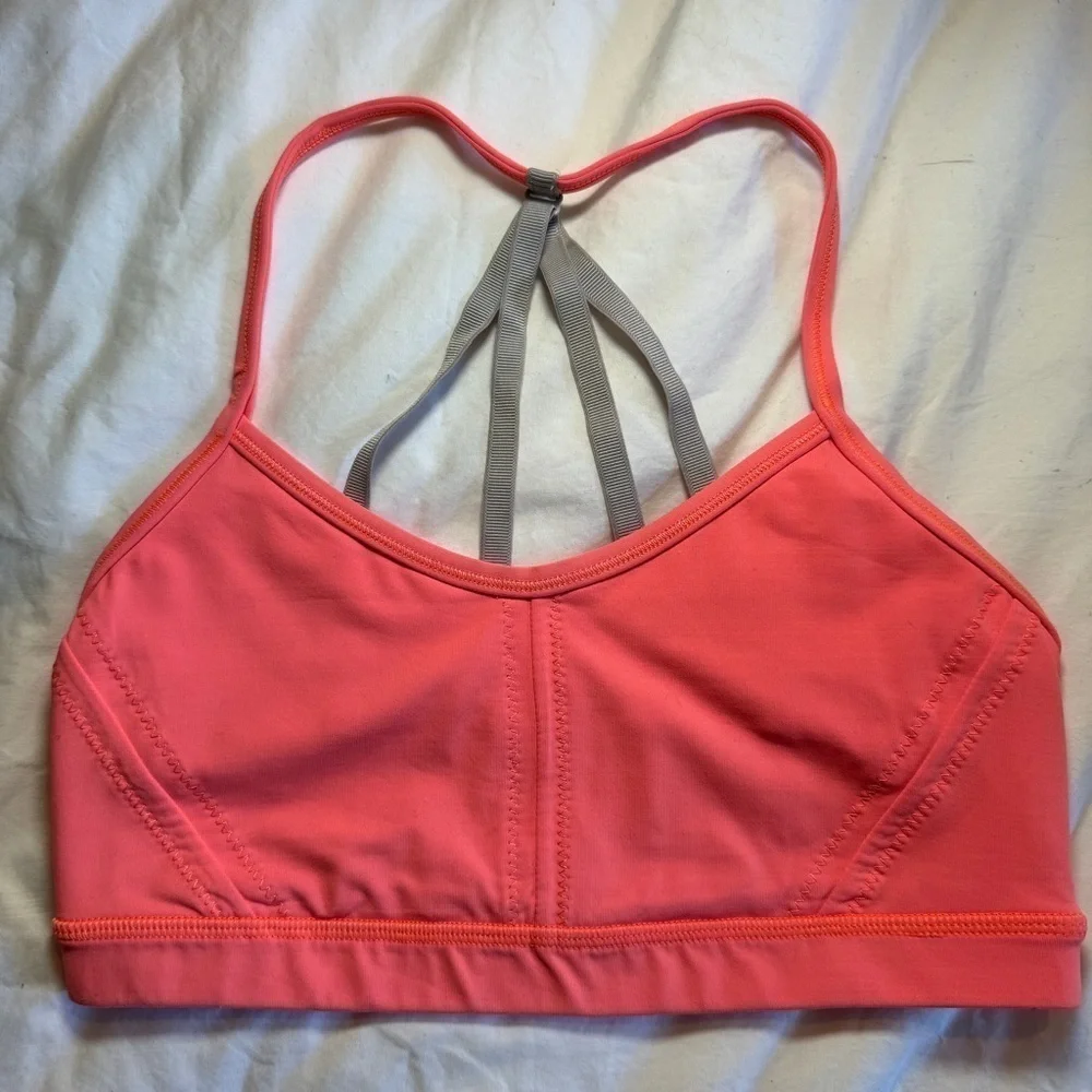 Lululemon Breathe Easy Sports Bra Size 4 Coral Orange Strappy Back Yoga